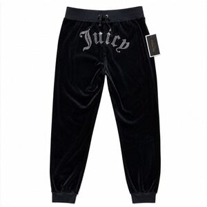 Juicy Couture Black Label Velour Jogger Pants NWT Black Rhinestone Logo Size L
